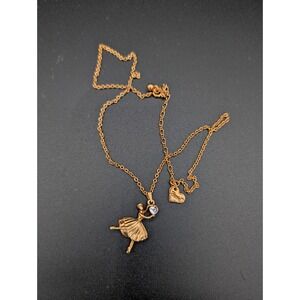 Vintage Mattel Barbie Ballerina Pendant Necklace Gold Tone Heart Charm 17 Inch